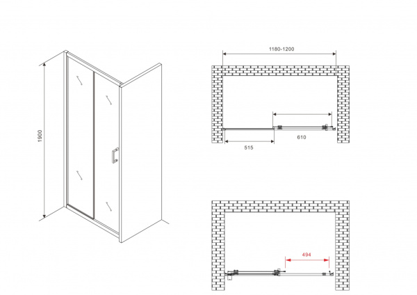 Душевая дверь (120х190) ABBER Schwarzer Diamant AG30120B5 черный, раздвижная