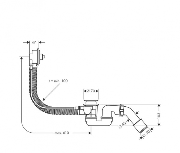 Скрытая часть для стандартных ванн HANSGROHE FLEXAPLUS 58140180