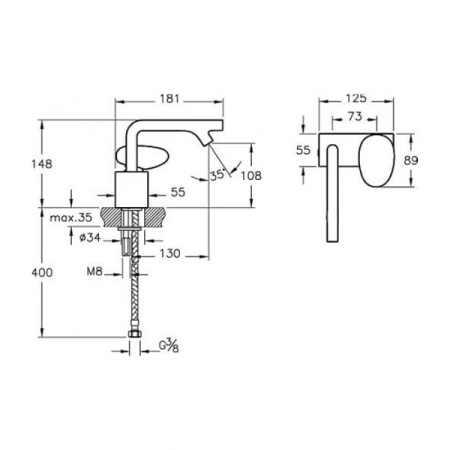 Смеситель для раковины, Г-образный, хром Vitra Istanbul A41826EXP