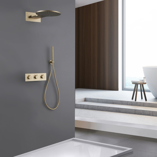 Душевой комплект ABBER Wasser Kreis AF8151G скрытого монтажа без излива, термостат, золото матовое Душевой комплект ABBER Wasser Kreis AF8151G скрытого монтажа без излива, термостат, золото матовое