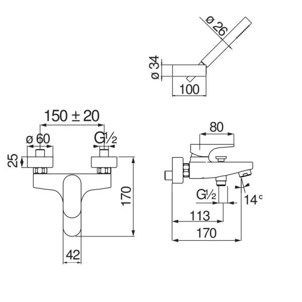 Смеситель для ванны Nobili Yoyo YO126110CR