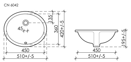 Раковина встраиваемая снизу (51х42) Ceramica Nova ELEMENT CN6042