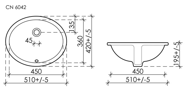 Раковина встраиваемая снизу (51х42) Ceramica Nova ELEMENT CN6042