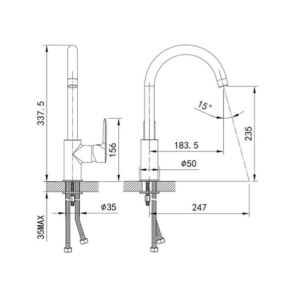Смеситель для кухни черный IDDIS Cuba (CU5BLJ0i05)