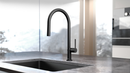 Смеситель для кухни с выдвижным изливом sBox Hansgrohe Talis M54 1jet 72803670 черный матовый