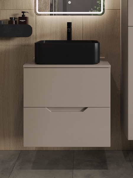 Тумба с раковиной подвесная 60 см, Orange Line Li-60TuLMDF+B02-460MB латте/черный