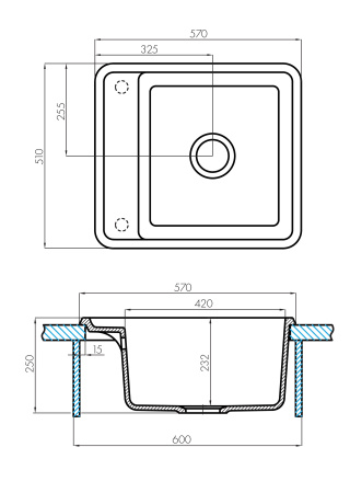Кухонная мойка Aquaton Беллис 57 1A724932BS250 серый шелк