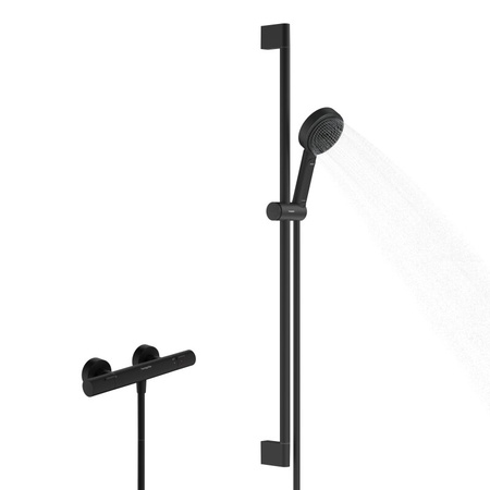 Термостат для душа с душевым гарнитуром Hansgrohe Pulsify Select S 105 3jet Relaxation EcoSmart 24261670 черный матовый