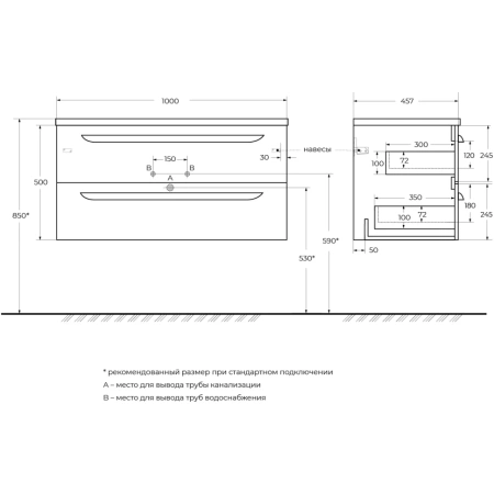 Тумба под раковину Cezares ECO-CER-N-1000-2C-SO-BO Bianco Opaco без ручек