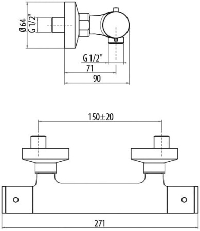 Термостатический смеситель для душа Gattoni Termostatici TS22522C0cr