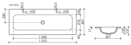 Раковина накладная (121х45,7) Ceramica Nova ELEMENT CN7016MB