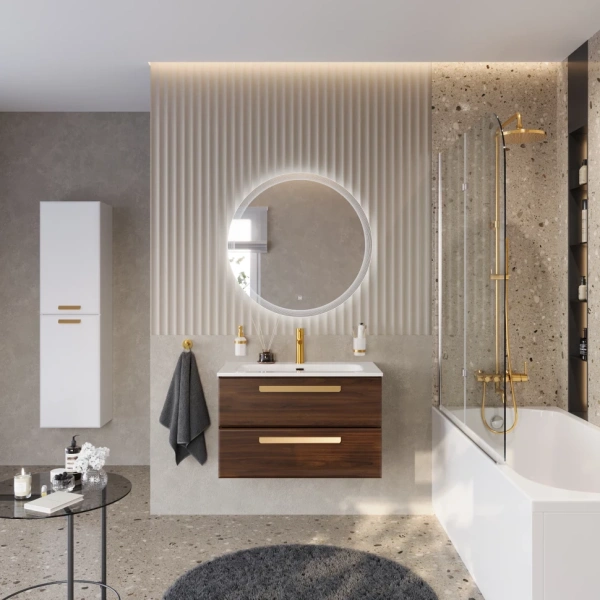 Тумба под раковину Cezares ECO-CER-N-800-2C-SO-NCS-P Орех шоколад Софт без ручек