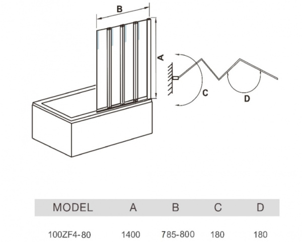 Шторка на ванну WeltWasser 100ZF4-80 WW100 (10000003098)