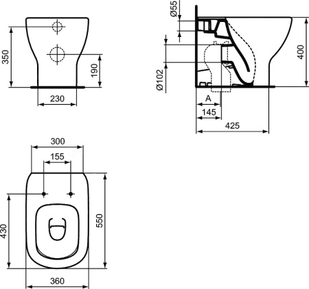 Унитаз приставной Ideal Standard Tesi AquaBlade T0077V3