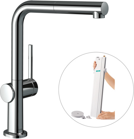 Смеситель для кухни с выдвижным изливом sBox Hansgrohe Talis M54 1jet 72809000 хром