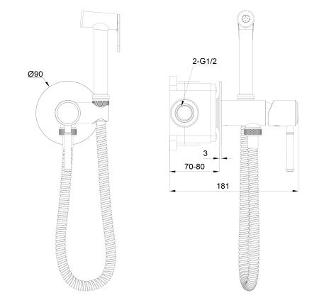 Смеситель с гигиеническим душем встраиваемый WONZON & WOGHAND TOR, розовое золото WW-88829073-RG