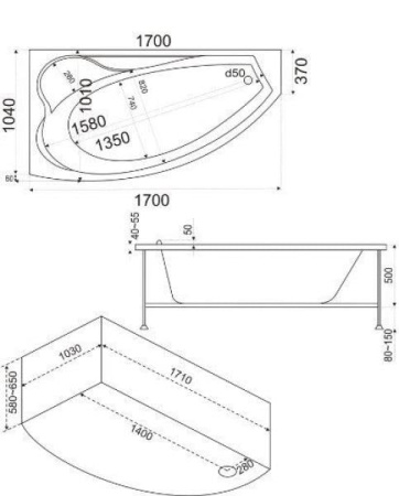 Акриловая ванна BAS Николь (Nikol) 170x100 без гидромассажа В 00027