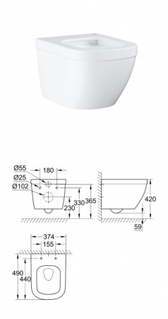 Комплект инсталляция + унитаз Grohe Euro Ceramic  39186 001 (39186001) микролифт