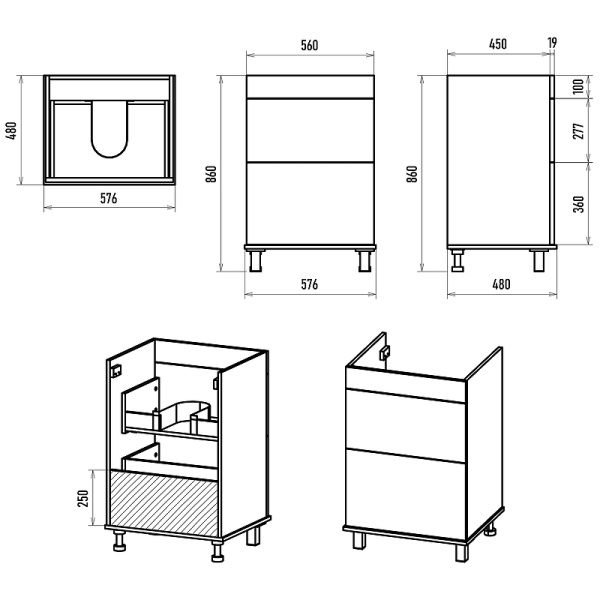 Тумба с раковиной под стиральную машину 60 Brevita Enfida УТ000016092
