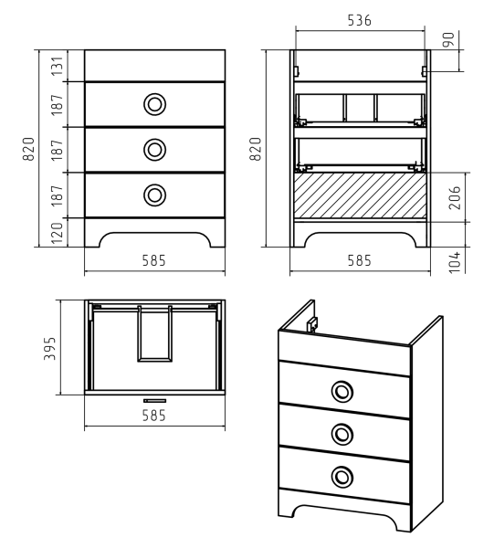 Тумба под раковину Misty Лейла 60 Пр-Лей01060-013Я