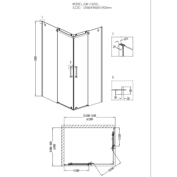 Душевой уголок (120х90) Grossman Cosmo GR-1120L