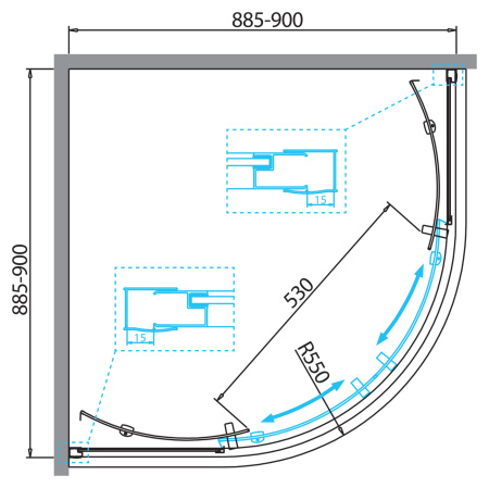 Душевой уголок (90х90) BelBagno DUE-R-2-90-C-Cr