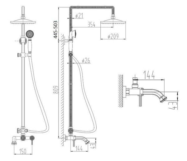 Душевая система с изливом Zorg A 201DS-SL серебро