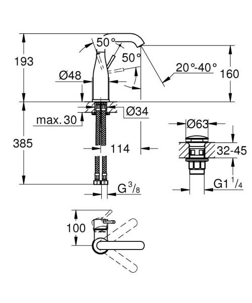 Смеситель для раковины однорычажный Grohe Essence New 23798 001 (23798001) хром