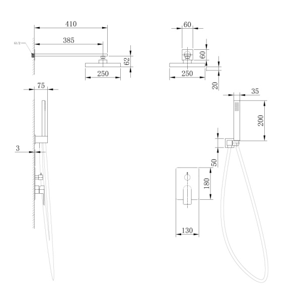 Душевой комплект ABBER Weiss Insel AF8018W скрытого монтажа без излива, белый-хром